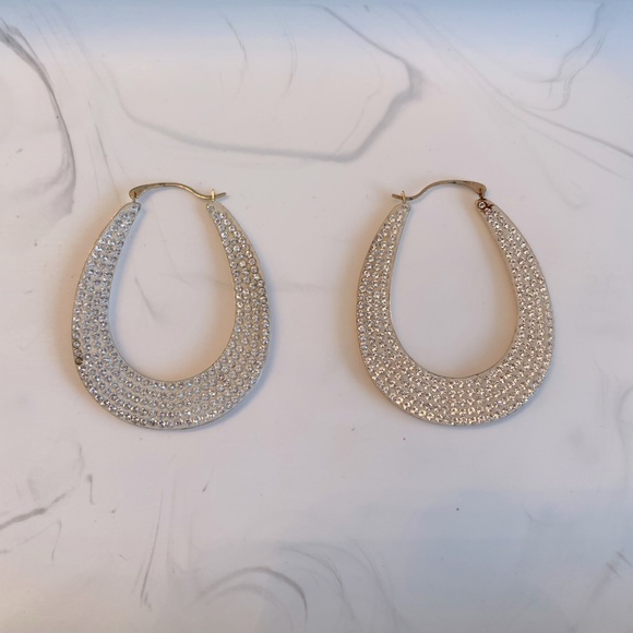 Swarovski gold and white tear drop hoops - Picture 3 of 6